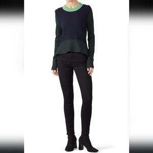 Tome Three Tone Colorblock Sweater Ribbed Scoop Neck Women's Size Small